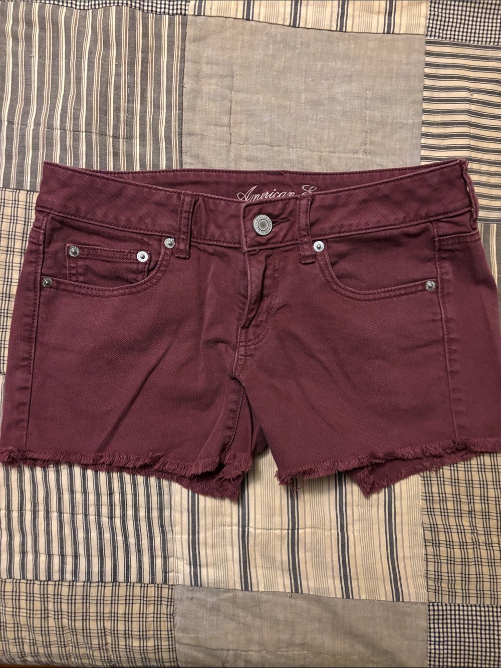 American Eagle Outfitters Burgundy Denim Cutoff Shorts